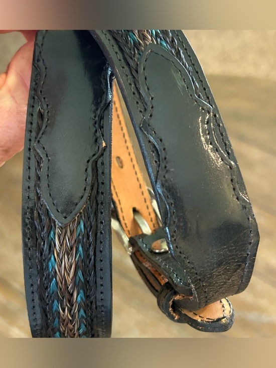 3-D Western Horsehair Inlay Belt Woven Black Leather Belt Made in USA Size 28 main image 6